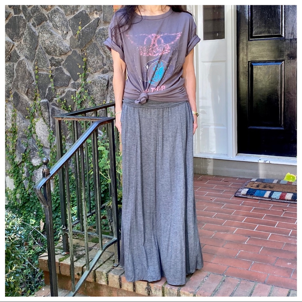 Charcoal grey Fold Waist Side Pockets Maxi Skirt - Picture 6 of 9